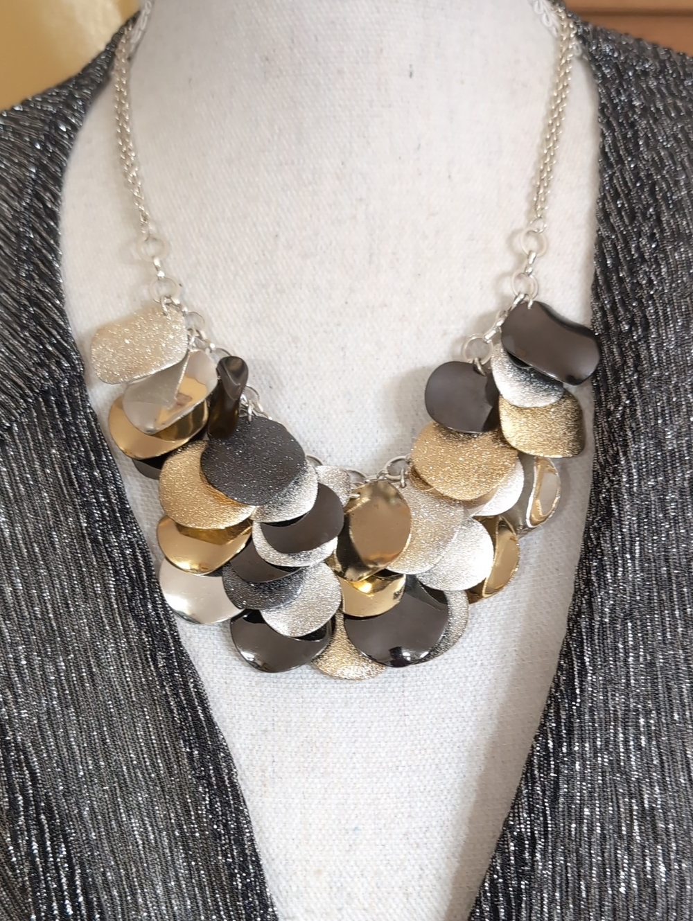 Style & Co. Elegant Gold and Silver Glitzy Statement Necklace NWT